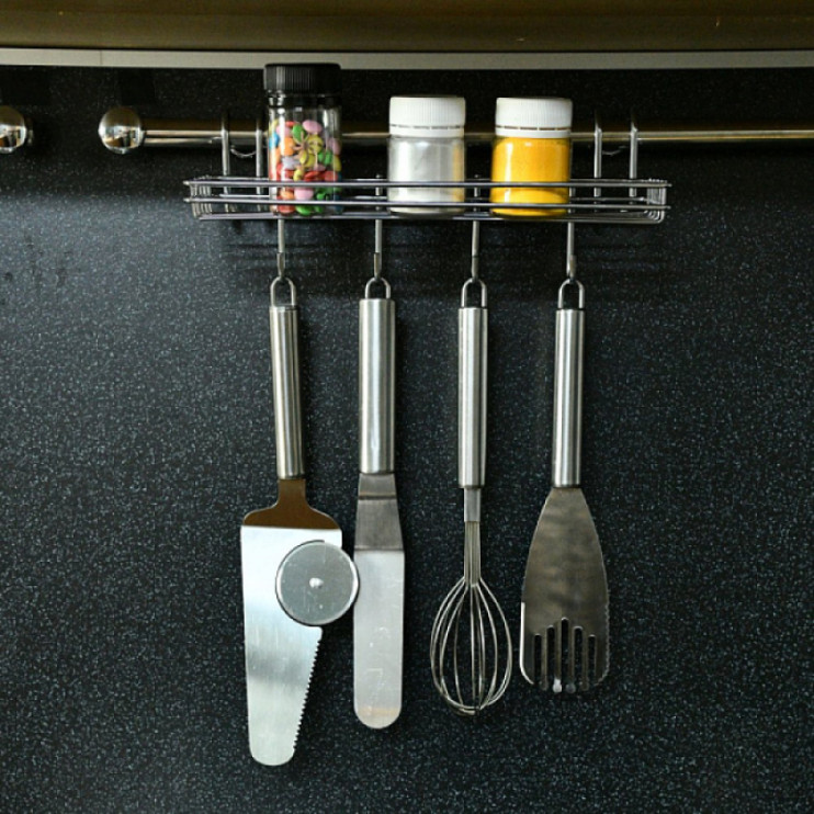 Полка для специй с 4 крючками навесная на рейлинг  25*9,5*10 см