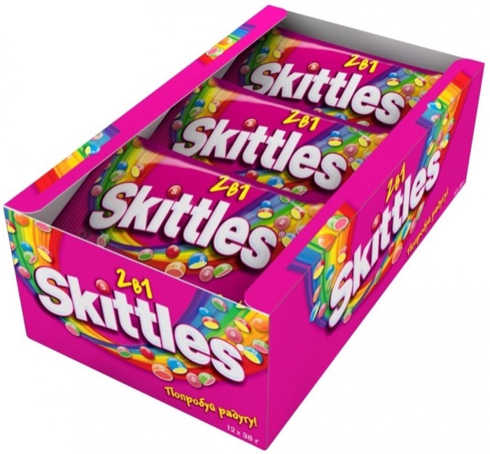 Конфеты Skittles розовый 2 в 1, 38 г