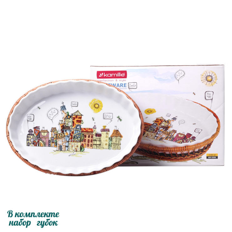 Форма керамическая для запекания 2.1л (33*24*4.5см) с ротанговой корзинкой  650433