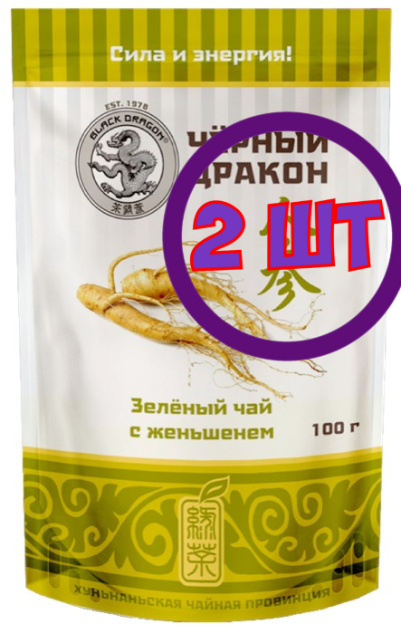 Чай зеленый листовой Черный дракон с женьшенем, м/у, 100 г (комплект 2 шт.) 0721639