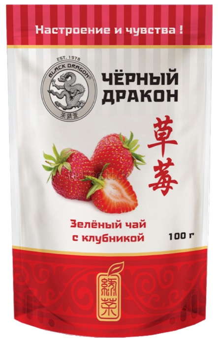 Чай зеленый листовой Черный Дракон с клубникой, 100 г