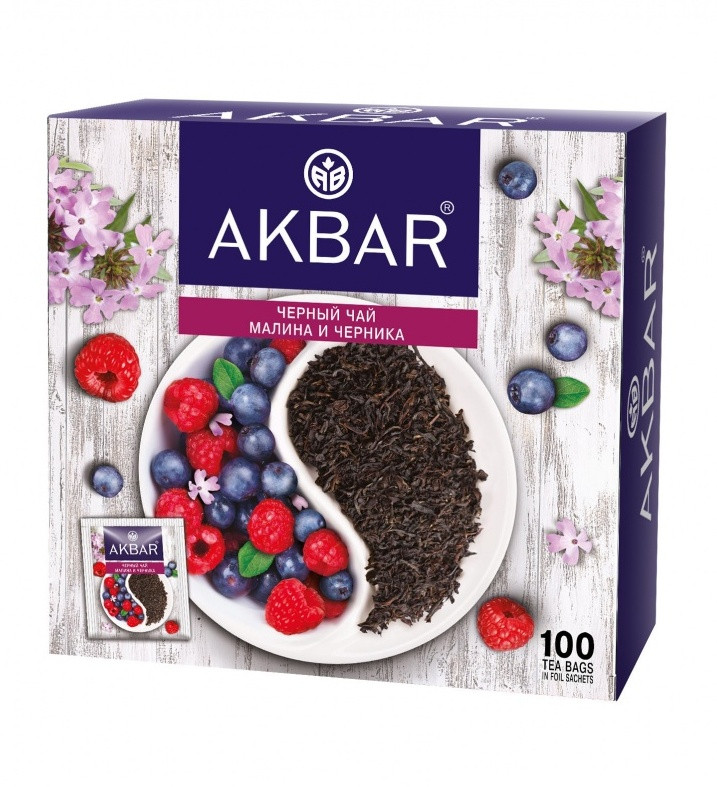 Akbar Черный с малиной и черникой 100 пак.*1,5 г с/я, сашет (6)