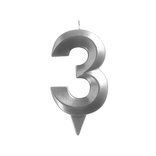 Свеча для торта "Грань" цифра 3 (хром), 8,7х4,3х1,2 см. (арт. МС5-23)