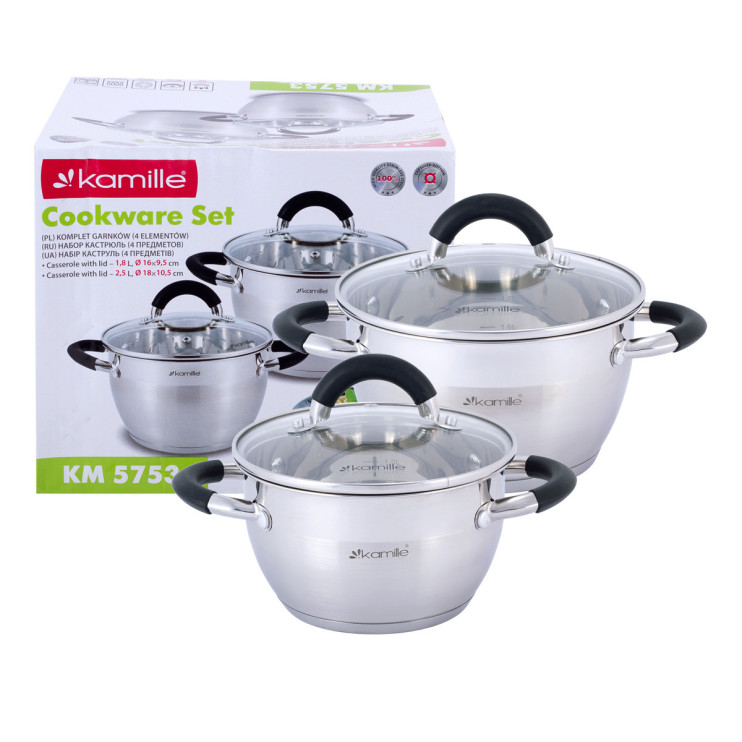 Набор кастрюль Kamille из 4 предметов (1,8 л, 2,5 л) из нержавеющей стали 924724