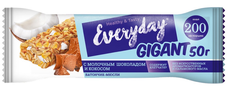 Everyday мюсли GIGANT Молочный шоколад/кокос 50 г*24 (4) ЭД5221