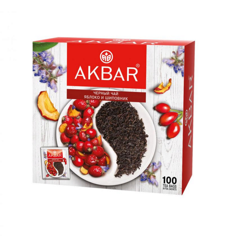 Akbar Черный с яблоком и шиповником 100 пак.*1,5 г с/я, сашет (6)