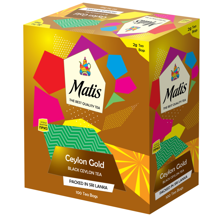 Чай черный в пакетиках для чашки Матис Ceylon Gold, 100*2 г
