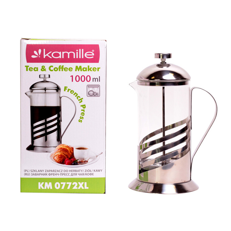 Френчпресс Kamille 1000мл (нержавеющая сталь, стекло) 0772XL 921006