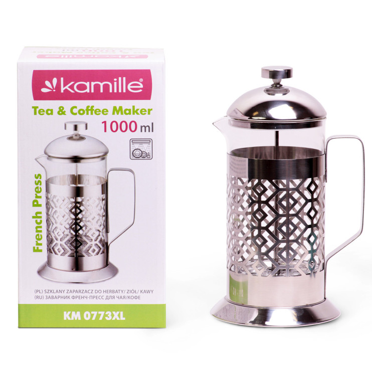 Френчпресс Kamille 1000мл (нержавеющая сталь, стекло) 0773XL 921037