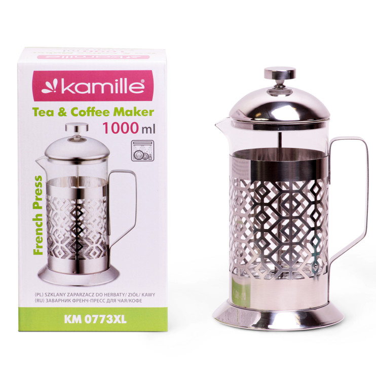 Френчпресс Kamille 1000мл (нержавеющая сталь, стекло) 0773XL 921037