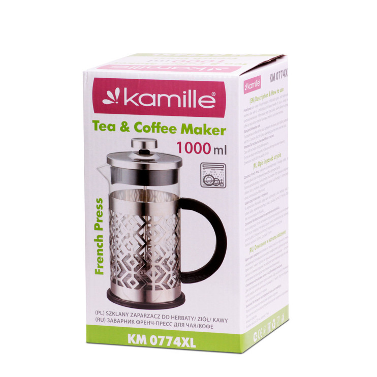 Френчпресс Kamille 1000мл (нержавеющая сталь, стекло) 0774XL 921068