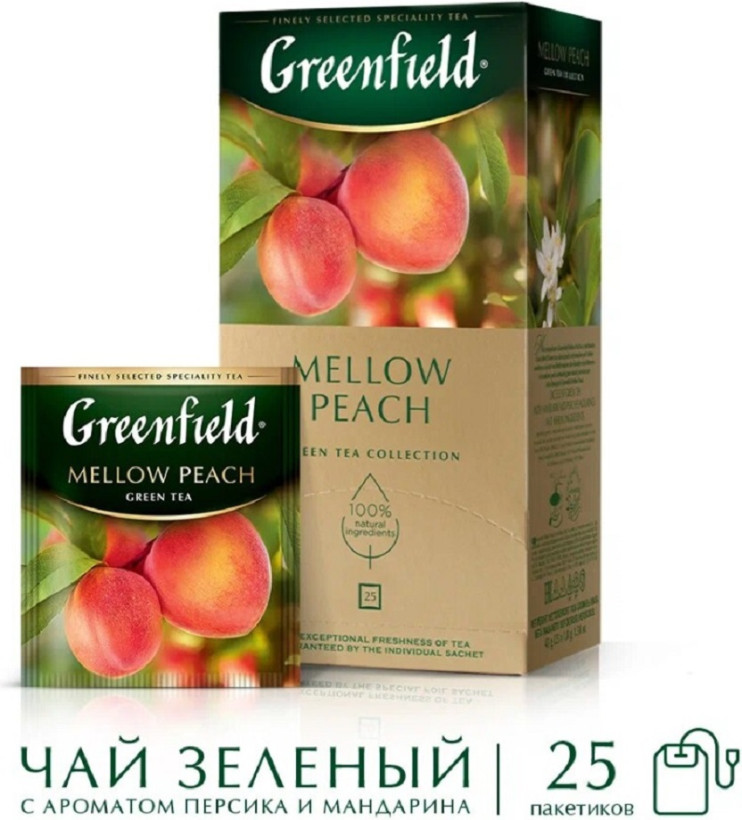 Чай зеленый в пакетиках для чашки Greenfield Peach Mellow, 25*1,8 г