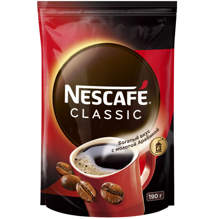 Кофе Nescafe Classic растворимый с добавлением молотой арабики пакет 190 г 0010601