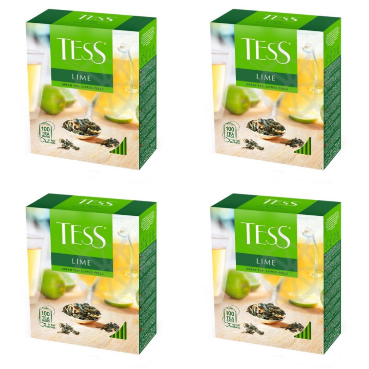 Чай зеленый в пакетиках для чашки Tess Lime (Тесс Лайм), 100*1,5 г (комплект 4 шт.) 6009204