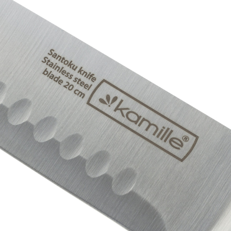 Нож "Сантоку" Kamille  из нержавеющей стали с  с полыми ручками "soft touch  (лезвие 16см, рукоятка 14.5см)