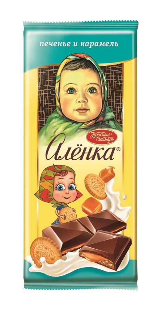 Объединенные Кондитеры Шоколад Алёнка 87 г с карам. и молоч. начинкой и печеньем (10)