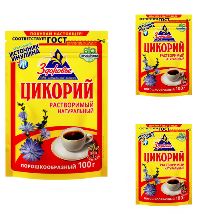 Цикорий Здоровье натуральный порошкообразный растворимый , 100г, zip пакет (комплект 3 шт.) 1832126