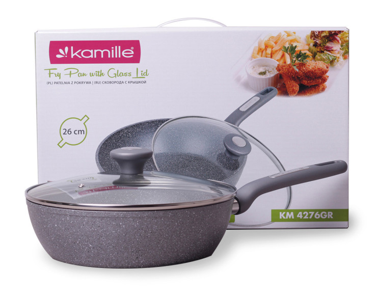 Сотейник Kamille 26см из литого алюминия с гранитным покрытием и крышкой 650891