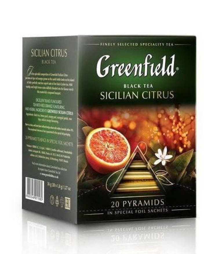 Чай черный в пирамидках Greenfield Sicilian Citrus (Гринфилд Сицилиан Цитрус), 20*1,8 г
