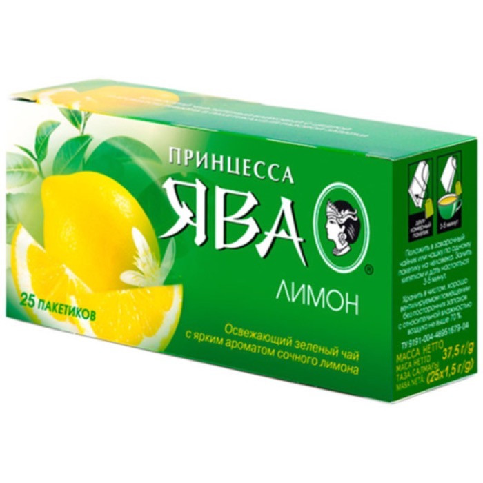 Чай зеленый в пакетиках для чашки Принцесса Ява Сочный лимон, 25*1,5 г