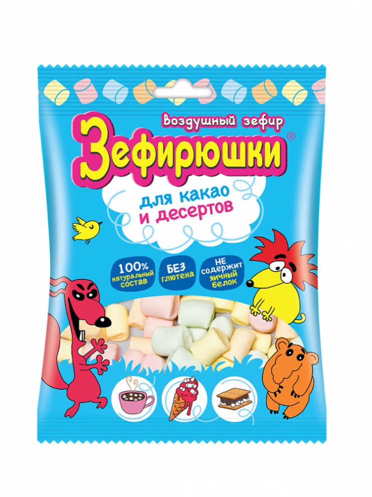 Сладкая Сказка Воздушный зефир ЗЕФИРЮШКИ цвет.мини 40 г для какао и десертов (24) (ZF-10-14)