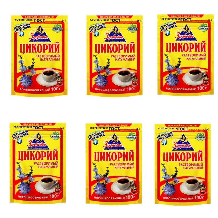 Цикорий Здоровье натуральный порошкообразный растворимый , 100г, zip пакет (комплект 6 шт.) 1832126