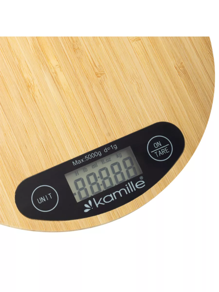 Весы кухонные электронные (круглые платформа из бамбука) 20*20*2,3см 926780