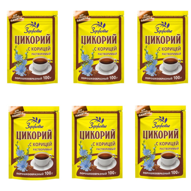 Цикорий растворимый Здоровье с корицей, порошок, м/у zip-пакет 100 г (комплект 6 шт.) 1832812