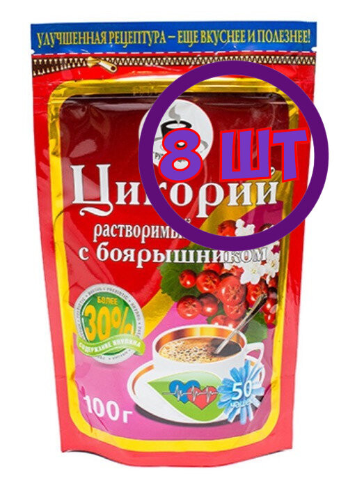 Цикорий растворимый Русский с боярышником Еремеевский, м/у zip-пакет, 100г (комплект 8 шт.) 9000848