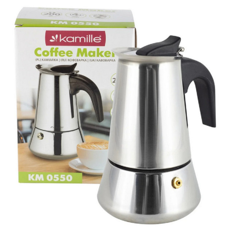 Кофеварка гейзерная из нержавеющей стали Kamille KM-0550 (200 мл. 4 порции) 928241