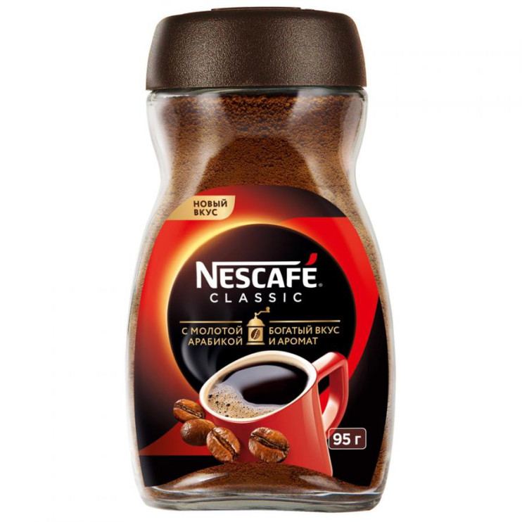 Кофе Nescafe Classic растворимый с доб. молотой арабики, стек/бан, 95 г 0010632