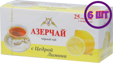 Чай Азерчай Лимон черный 25 пак.*1,8 гр (комплект 6 шт.) 2760049