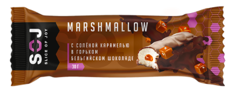 Прикасса Батончик "MARSHMALLOW" SOJ с соленой карамелью в горьком шоколаде,30 г (10) в ко 4 бл.