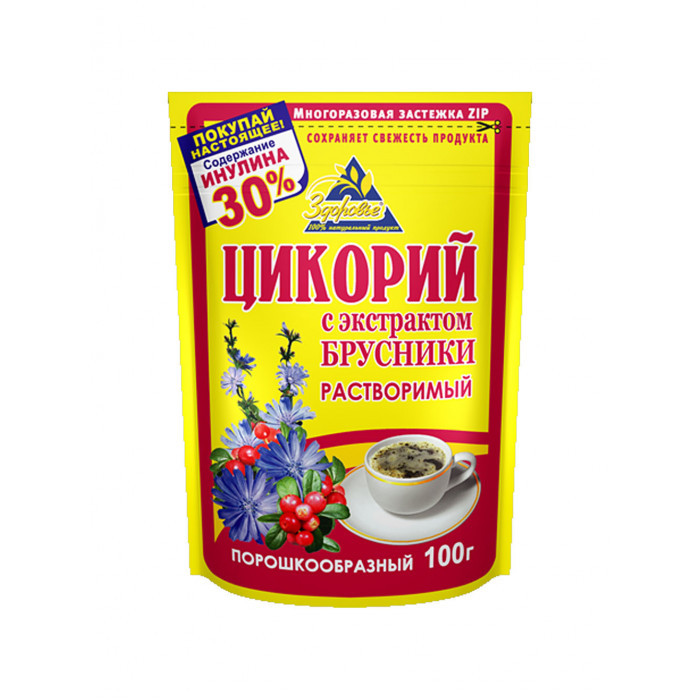 Цикорий Здоровье растворимый с экстрактом брусники, 100 г,  zip пакет 1832577