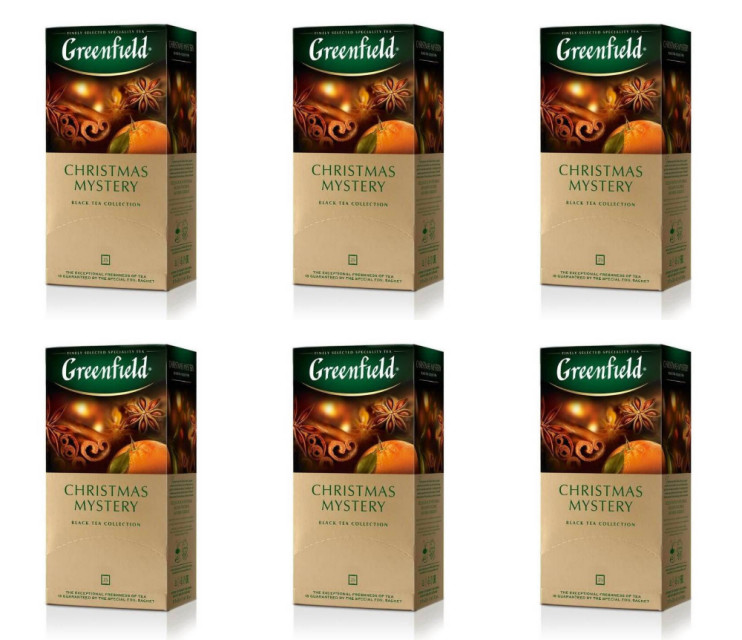 Чай черный в пакетиках Greenfield Christmas Mistery, 25*1,5 г (комплект 6 шт.) 6004346