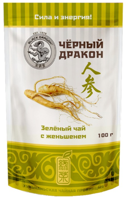 Чай зеленый листовой Черный дракон с женьшенем, м/у, 100 г