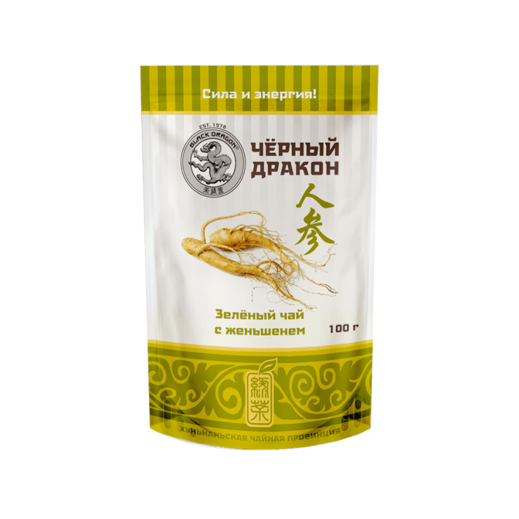 Чай зеленый листовой Черный дракон с женьшенем, м/у, 100 г 0721639