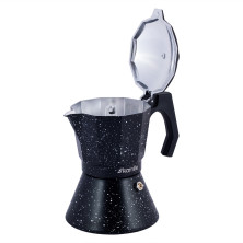 Кофеварка гейзерная Kamille 300мл из алюминия с индукционным дном (чёрный мрамор)  923208